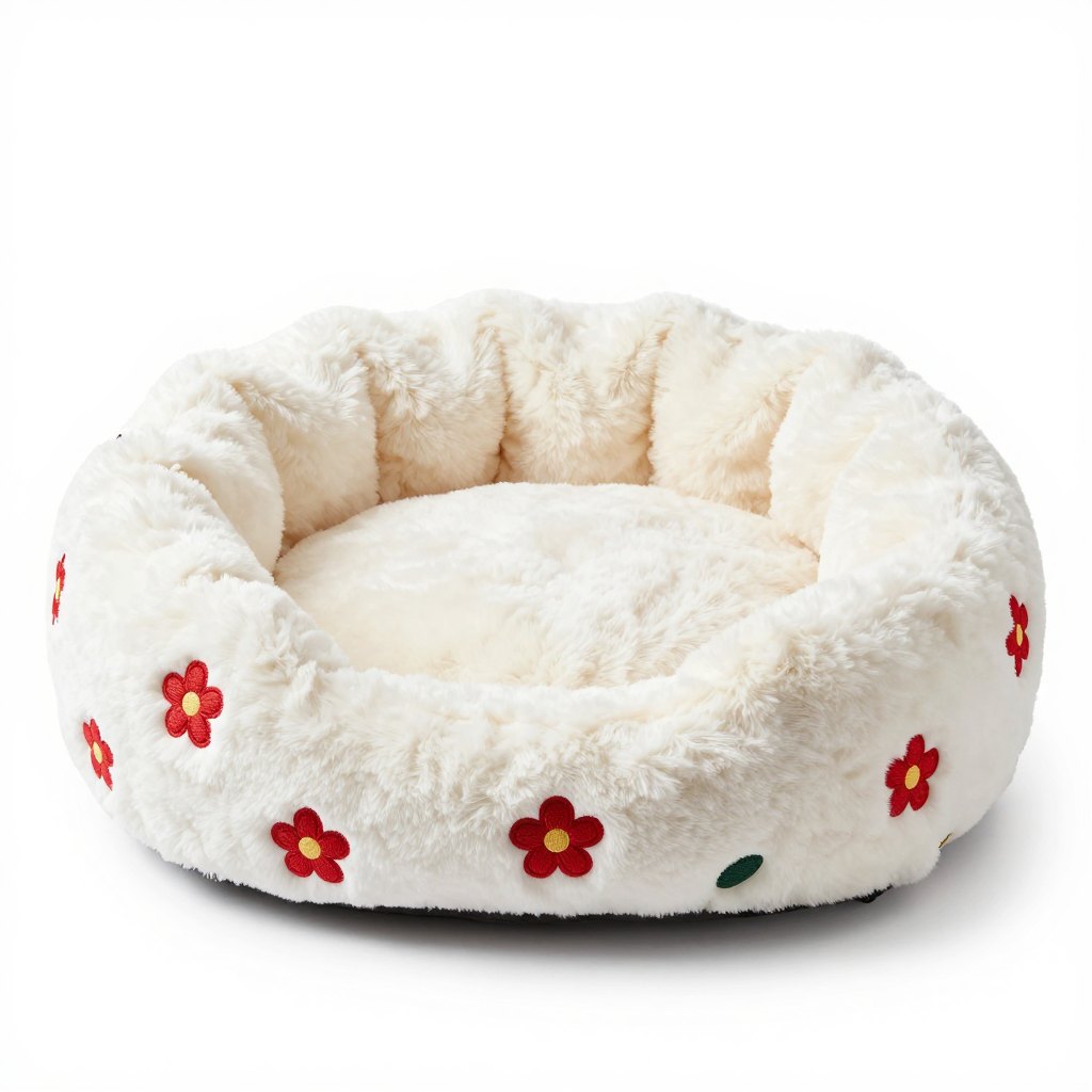 Elegant Cotton Cat Bed with Delicate Embroidered Patterns