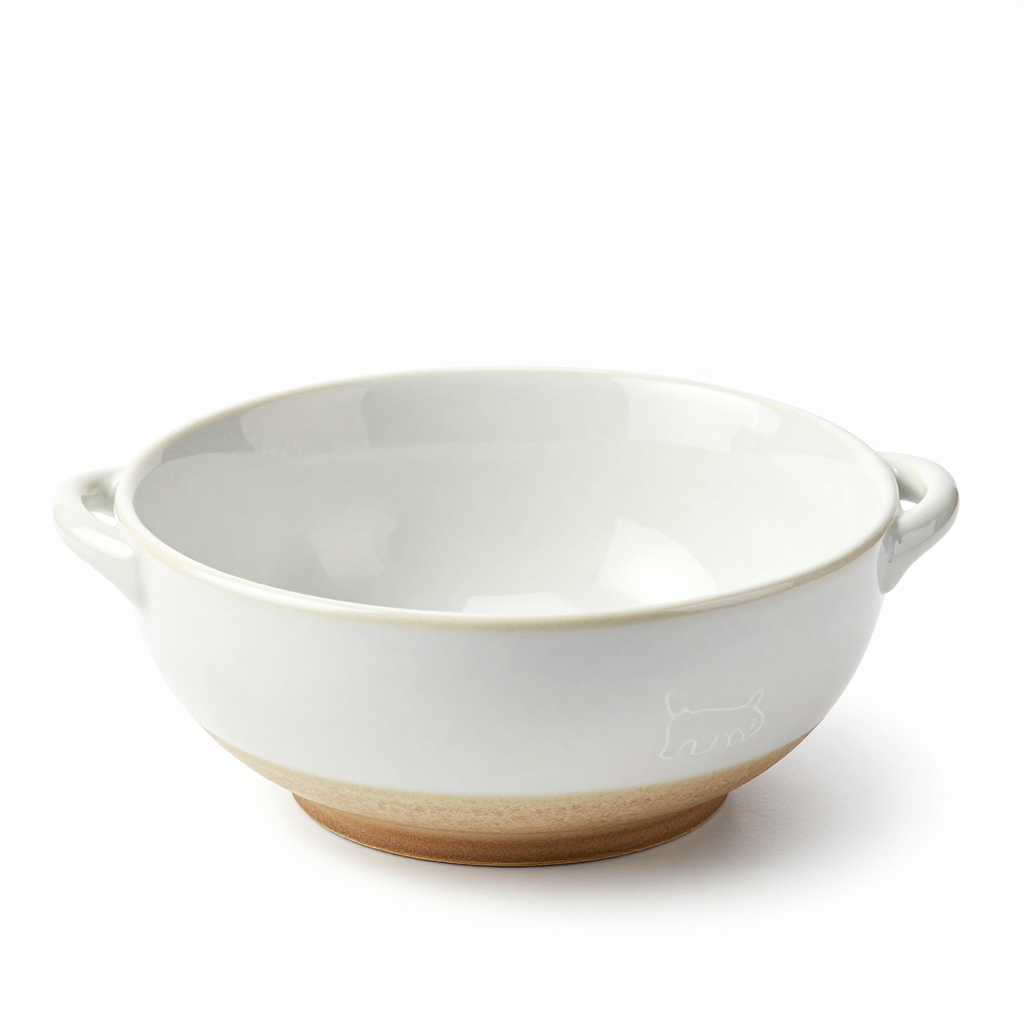 Elegant White Ceramic Cat Bowl with Modern Handle Design