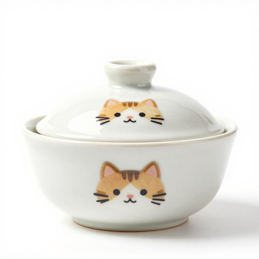 Ceramic Cat Water Bowl with Lid